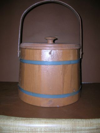 Maine Bucket Co.  Wood Metal Banded Stained W/ Lid & Wood Handle Rustic Primitive photo