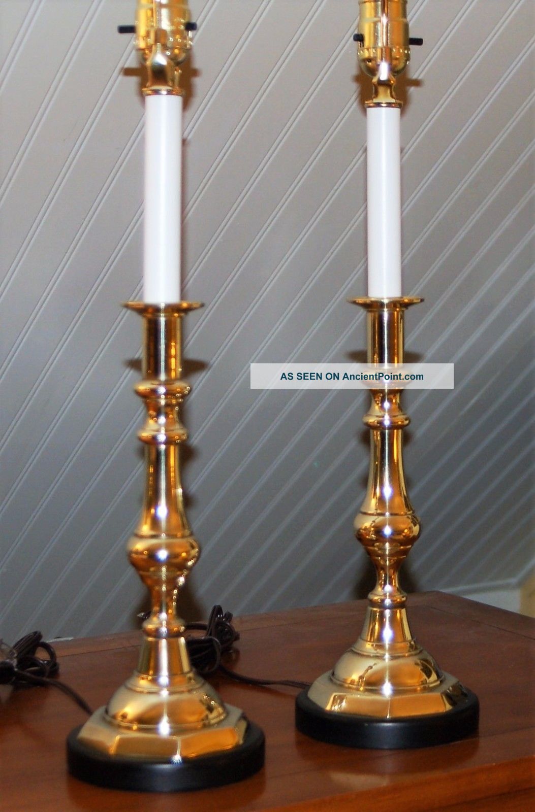 Pair Colonial Williamsburg Style Brass Candlesticks Lamps Baroque Octagonal Lamps photo