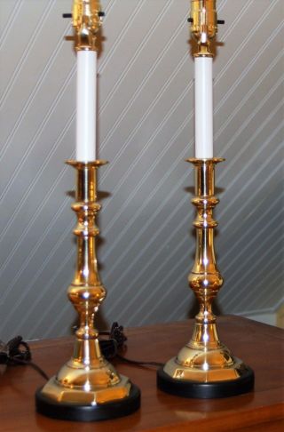Pair Colonial Williamsburg Style Brass Candlesticks Lamps Baroque Octagonal photo
