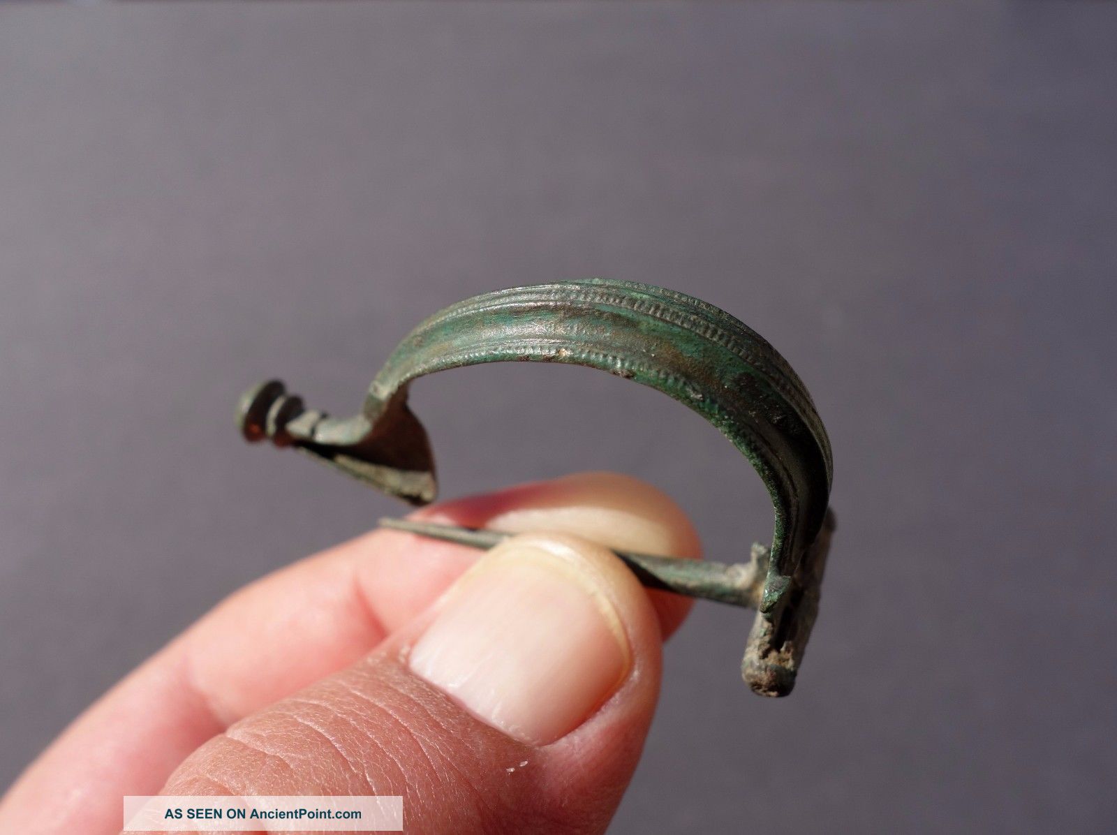 Magnificent Ancient Roman Bronze Bow Shaped Brooch,  Totally Intact Roman photo