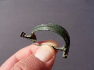 Magnificent Ancient Roman Bronze Bow Shaped Brooch,  Totally Intact photo