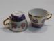 Vtg Demitasse Cups Victorian Couple Iridescent Blue Gold Handles Japan Cups & Saucers photo 7