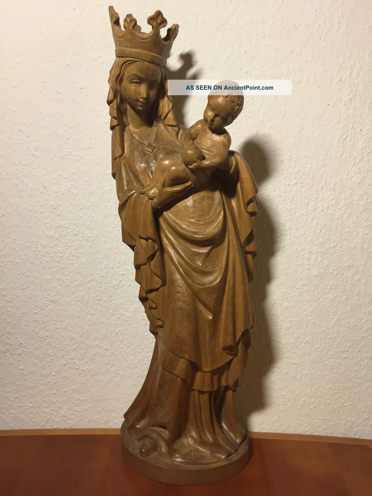 Antique Hand Carved Wood Gothic Virgin Mary Our Lady Madonna & Jesus Statue Carved Figures photo