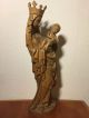 Antique Hand Carved Wood Gothic Virgin Mary Our Lady Madonna & Jesus Statue Carved Figures photo 4