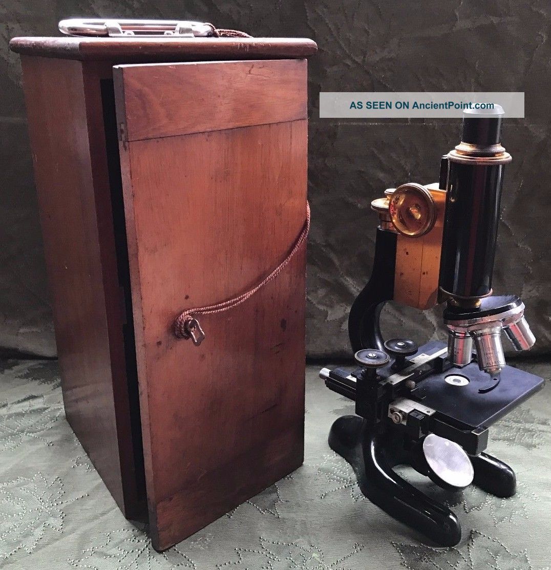 Bausch & Lomb Microscope Early 1900 ' S W/ Wooden Box & Objectives 3.  2,  10,  43,  97 Microscopes & Lab Equipment photo