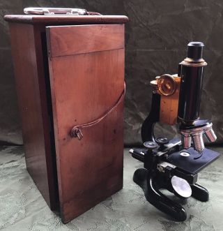 Bausch & Lomb Microscope Early 1900 ' S W/ Wooden Box & Objectives 3.  2,  10,  43,  97 photo