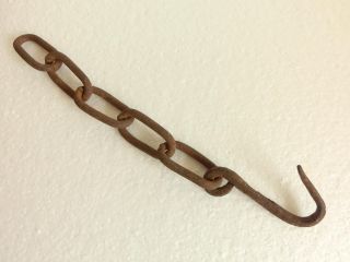Antique Wrought Iron Chain With Hook Blacksmith Made Old Rustic Farm Tool $$$ photo