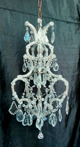 Antique Rare Chandelier French Marie Therese Baccarat Crystal Prism & Gold photo