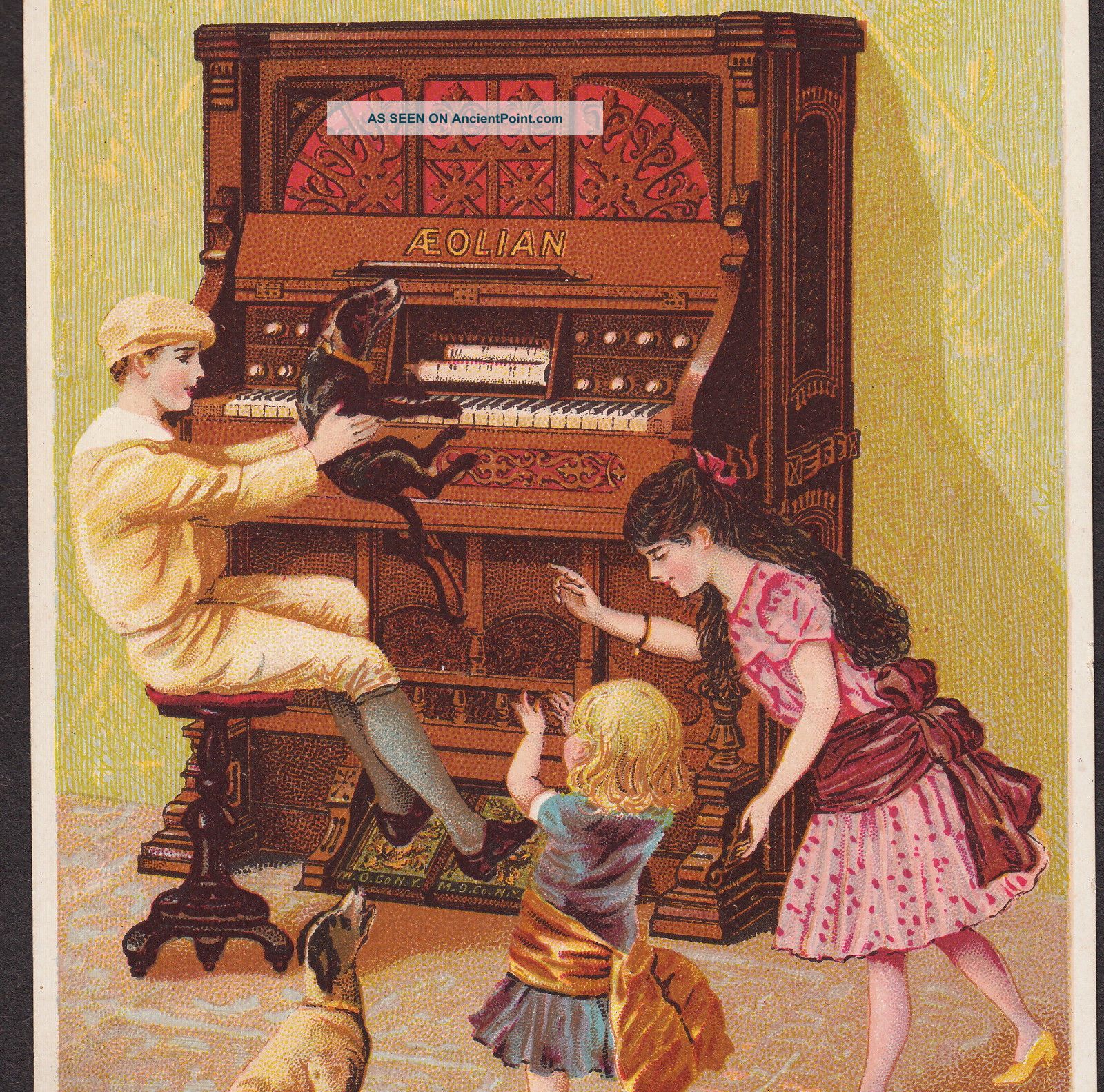 Aeolian Organ & Player Piano Co Music Dog Heppe Victorian Advertising Trade Card Keyboard photo