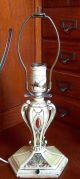 Antique C1910 Metal Art Nouveau Boudoir Table Lamp Fabric Shabby Chic Paris Lamps photo 4