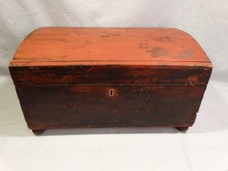 19thc Antique Primitive Painted Wood Old Civil War Era Trunk Old Dome Top Chest photo