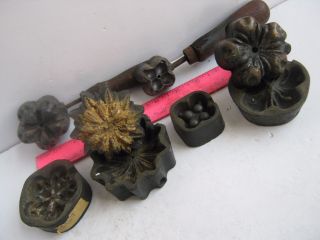 Four (4) Bronze Molds Millinery Silk Flowers,  2 Marked Molla Tool Corp.  N.  Y.  C. photo