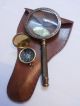 Antique Vintage Magnifying Glass With Leather Cover Engraved With Pocket Compass Compasses photo 8
