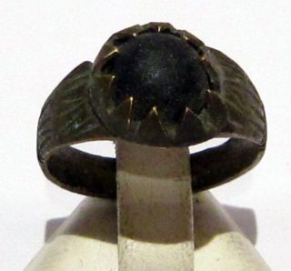 Post - Medieval Bronze Ring With Blue Stone On The Top 35 photo