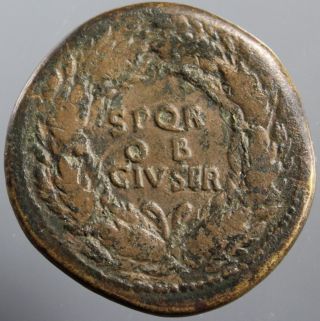 Rare Galba,  Sestertius,  Tiber Patina,  Bronze,  Spqr,  Oak - Wreath,  Rome,  68 - 69 A.  D. photo