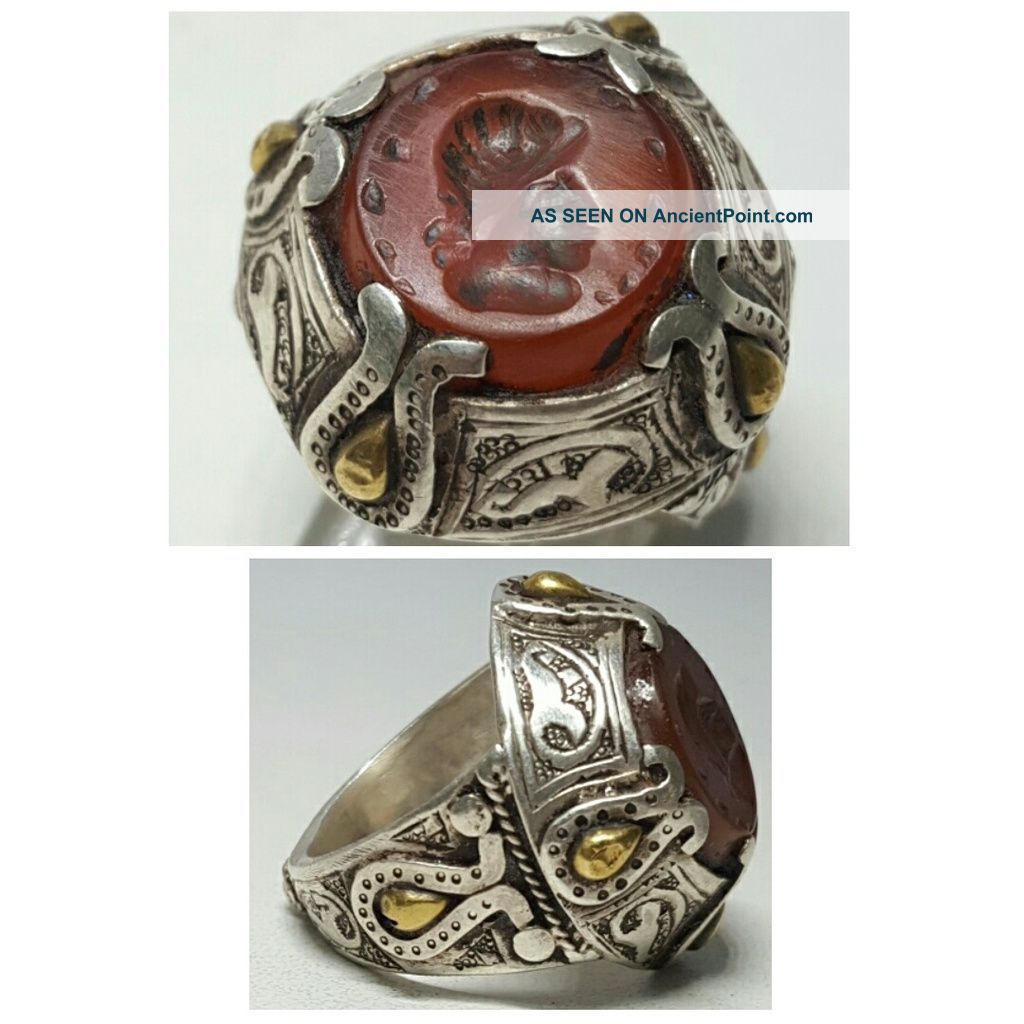 Gold Intaglio Stone And Silver Ring Roman photo
