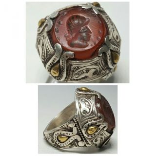 Gold Intaglio Stone And Silver Ring photo