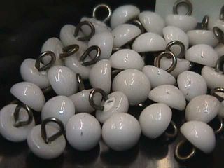 60 White Metal Shank Glass Ceramic 5/16 - 3/8 Inch Dome Boot Shoe Vintage Buttons photo