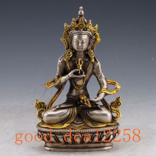Old Tibet Silver Copper Gilt Hand - Painted Tibetan Buddhist Statue - - Vajrasattva photo