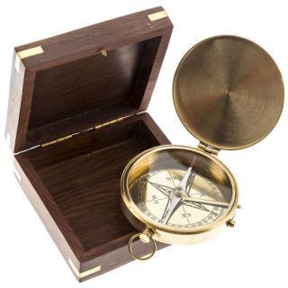Nautical Brass Compass In Wood Box photo