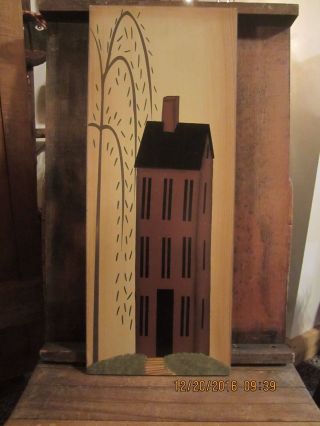 Primitive Folk Art Salt Box & Willow Tree Painting Picture photo