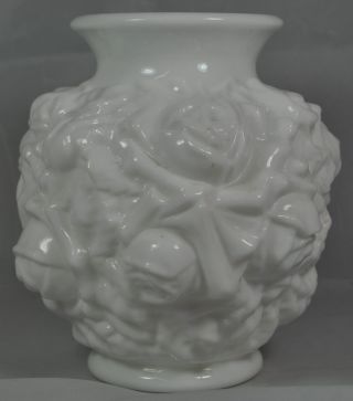 Vintage White Goofus Glass Vase Milk Puffy Flowers photo