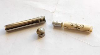 Antique Canda Iodine Pen Glass Phial In Chromed Brass Container With Screw Lid photo