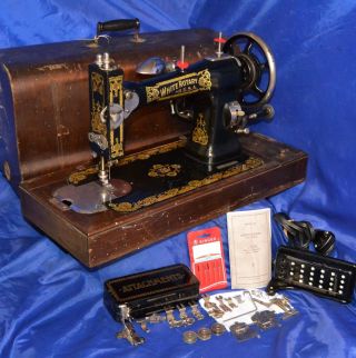 White Rotary Sewing Machine Vintage Serviced Has Attachments A Beauty In Case photo