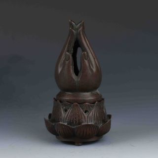 Chinese Bronze Handwork Carved Incense Burner & Fingers Lid W Qianlong Mark photo