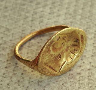 Ancient Greek Gold Ring 6th Century Bc Head Of The Spartan Warrior 18/19mm photo