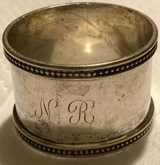 Antique Sterling Silver Napkin Ring Beaded Edges Marked N R Mono Heavy photo