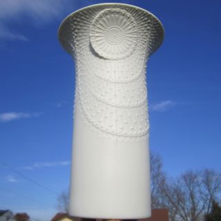 Mid - Century Mod Design Embossed White Porcelain German Art Pottery Flaring Vase photo