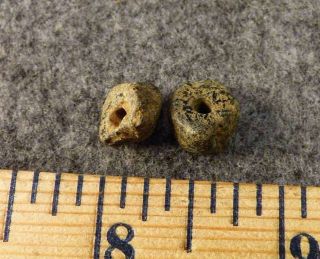 (2) Pre - 1600 Cherokee Indian Drilled Stone Trade Beads Found Judaculla Rock Nc photo