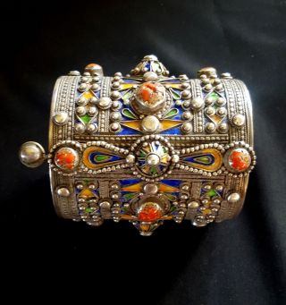 Morocco - Amazigh Berber Bracelet In Silver With Enamels And Coral photo