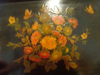 Large Antique Primitive Folk Art Tole Tole Ware Tray Raised/embossed Flowers photo