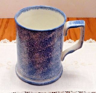 Antique English Pottery Blue & White Sponge Ware Mug Cup Full Pint Tankard photo