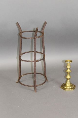 Rare American 18th C Wrought Iron Lighting A Standing 3 Tier Cresset Holder photo