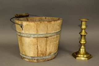 Rare 19th C Round Shaker Type Staved Bucket In Yellow Grained Paint 2/2 photo