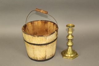 Rare 19th C Round Shaker Type Staved Bucket In Yellow Grained Paint 1/2 photo