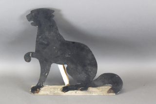 Rare 19th - 20th C Sheet Iron Weathervane Of A Bobcat In Black Paint photo