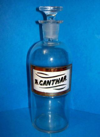 Antique Apothocary Bottle/jar Tr Canthar W.  T.  & Co.  B Label Under Glass photo