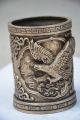 Delicate Chinese Silver Copper Handwork Carved Eagle Brush Pot Brush Pots photo 2