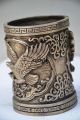 Delicate Chinese Silver Copper Handwork Carved Eagle Brush Pot Brush Pots photo 3