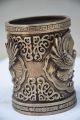 Delicate Chinese Silver Copper Handwork Carved Eagle Brush Pot Brush Pots photo 4