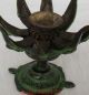A Pair Antique Handmade Statue Copper Bronze Candlestick Lotus Metalware photo 3