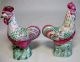 Antique Pair Chinese Porcelain Famille Rose Cockerels Figurines. Birds photo 1