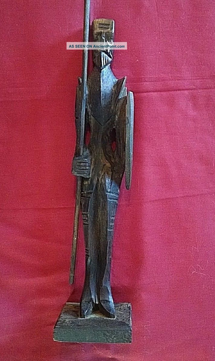 Vintage Teak Wood Roman Mid Evil Statue Figure Carved Figures photo