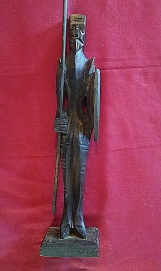 Vintage Teak Wood Roman Mid Evil Statue Figure photo