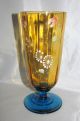 Hand Painted Enameled Amber Blue Paneled Vintage Glass Pedestal Vase Vases photo 1