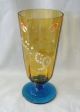 Hand Painted Enameled Amber Blue Paneled Vintage Glass Pedestal Vase Vases photo 2